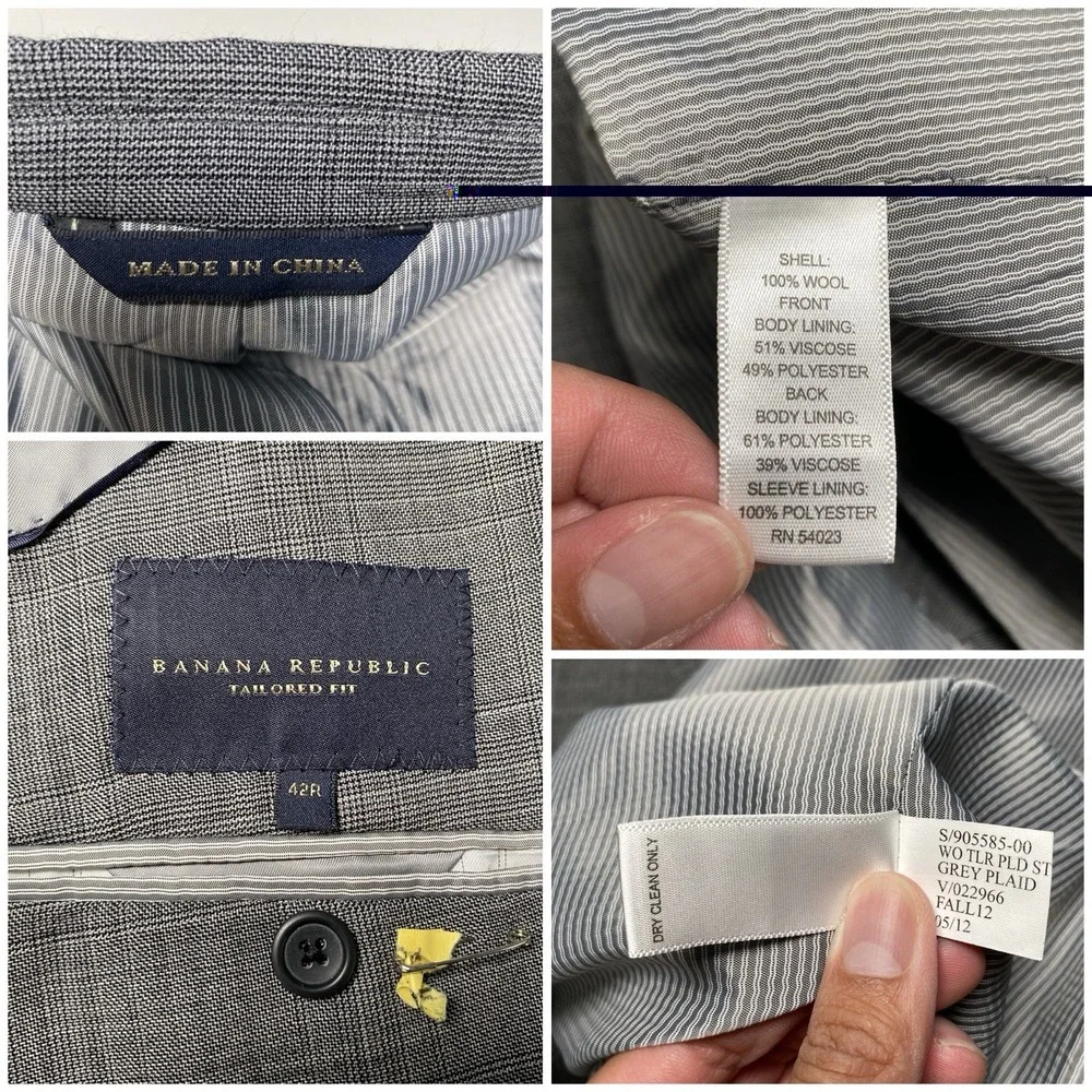 Banana Republic Suit 2 Piece 42R (33x33.5) 2B2V Slim Light Gray Crosshatch Plaid